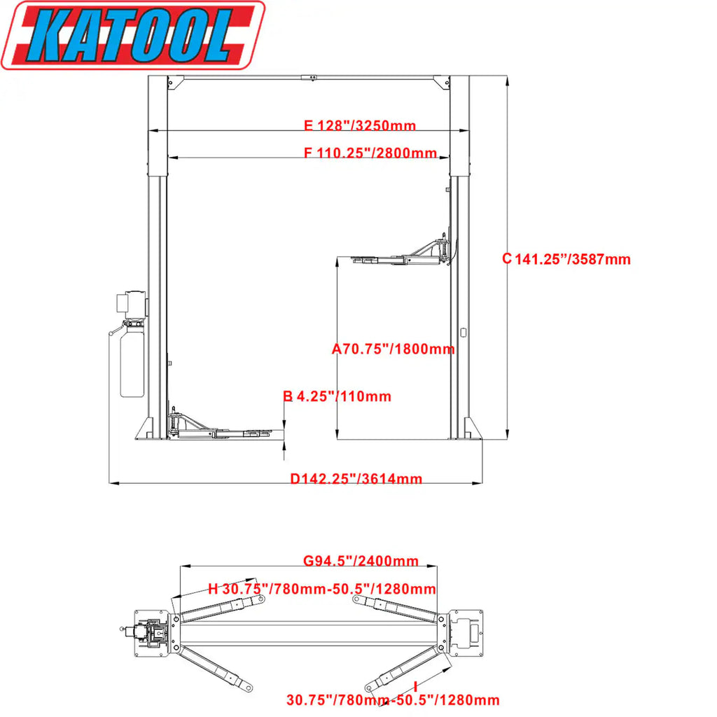 Katool KT-H100 Two-Post Overhead Lift – 10,000 lb Capacity – image 8