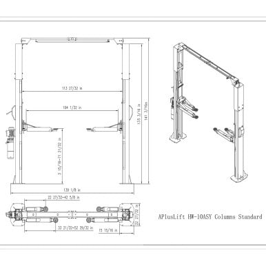 APlusLift 10,000LB 2-Post Overhead Symmetrical and Truly Asymmetrical Single Release Car Lift with 3 Year Warranty - HW-10ASY – image 15