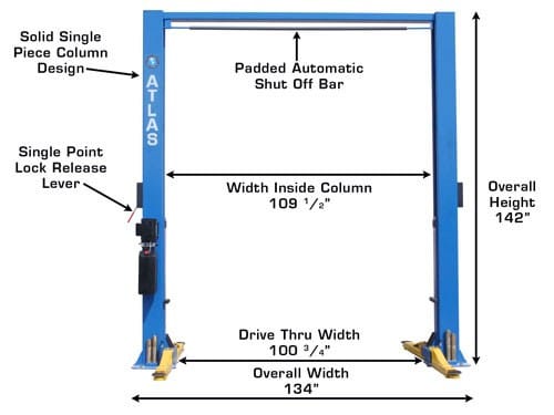 Atlas 9OHSC (SS) 9,000 lb Overhead 2-Post Car Lift – image 8