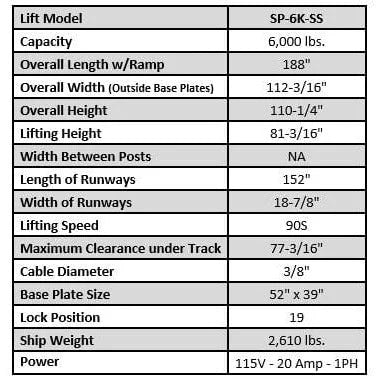 Tuxedo SP-6K-SS 6,000 lb Single Post Storage Lift – image 12