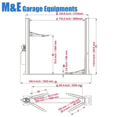 M&E 10000 lbs Two Post Lift 2 Post Lift Auto Lift Car Lift Hoist Equipment – image 12