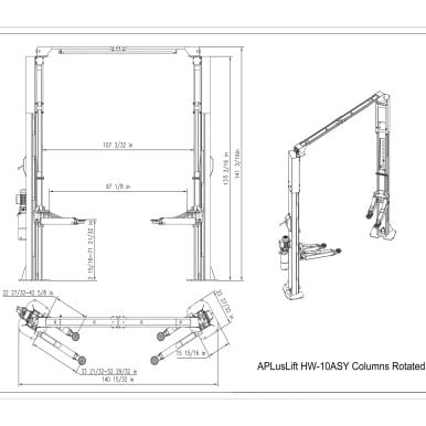 APlusLift 10,000LB 2-Post Overhead Symmetrical and Truly Asymmetrical Single Release Car Lift with 3 Year Warranty - HW-10ASY – image 16