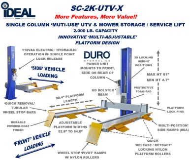 iDEAL Single Column UTV & Mower Storage/ Service Lift – image 13